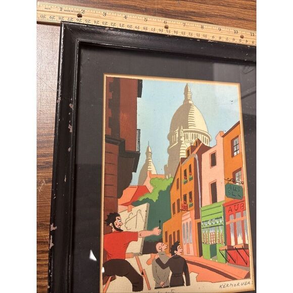 Signed Fred Zeller Dit Kermorver Pochoir Gouache Painting: Paris Montmartre - Picture 5 of 6